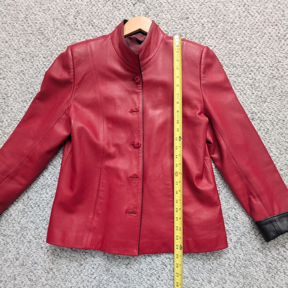 A Pop of Color! Venus Women's Red Button-Down Leather Jacket - Picture 9 of 15